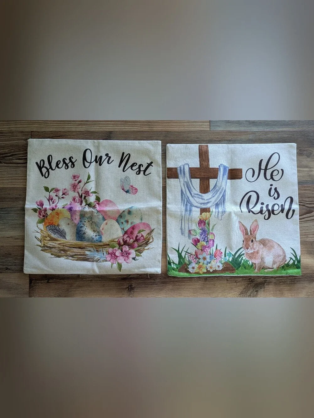 2 Piece Easter Floral Religious He Is Risen Bless Our Nest Square Pillow Covers